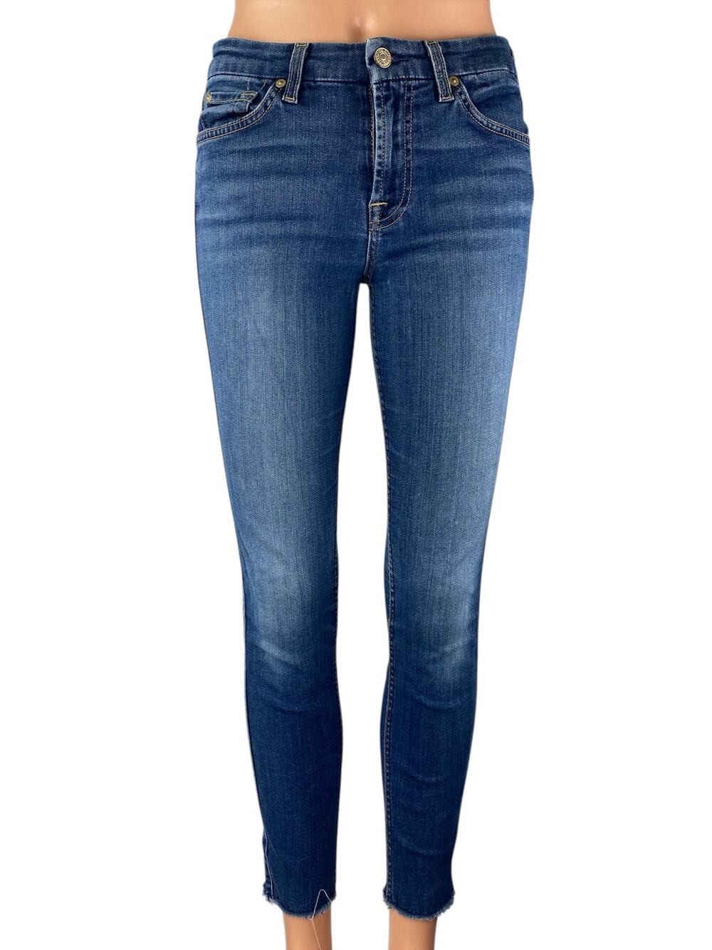 7 for All Mankind Blair Women's Blue Frayed Mid Rise Skinny Denim Jeans Pants S